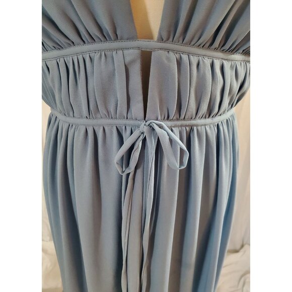 Lulus Dress Women XL Im All Yours Slate Blue Ruffle Maxi Flutter Sleeve Slit - Picture 4 of 14